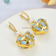 Load image into Gallery viewer, Natural Blue Larimar white Pearl Golden Plated Heart Shaped Dangle