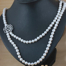Load image into Gallery viewer, Natural Freshwater Pearl Sweater Chain Camellia Double Pearl Long