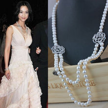 Load image into Gallery viewer, Natural Freshwater Pearl Sweater Chain Camellia Double Pearl Long
