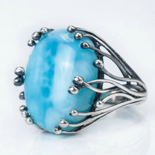 Load image into Gallery viewer, Natural Larimar 925 silver rings for women blue Larimar gemstone man