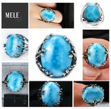 Natural Larimar 925 silver rings for women blue Larimar gemstone man