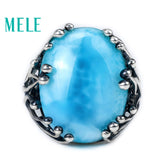 Natural Larimar 925 silver rings for women blue Larimar gemstone man