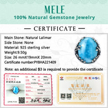 Load image into Gallery viewer, Natural Larimar 925 silver rings for women blue Larimar gemstone man