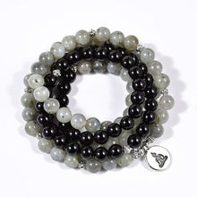 Load image into Gallery viewer, Natural Stone Black Onyx With A+ Labradorite 108 Mala Charm Pendant