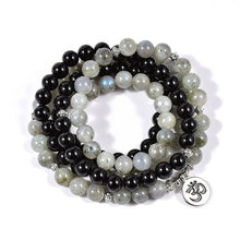 Load image into Gallery viewer, Natural Stone Black Onyx With A+ Labradorite 108 Mala Charm Pendant
