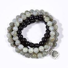 Load image into Gallery viewer, Natural Stone Black Onyx With A+ Labradorite 108 Mala Charm Pendant