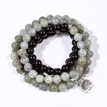 Load image into Gallery viewer, Natural Stone Black Onyx With A+ Labradorite 108 Mala Charm Pendant