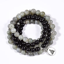 Load image into Gallery viewer, Natural Stone Black Onyx With A+ Labradorite 108 Mala Charm Pendant