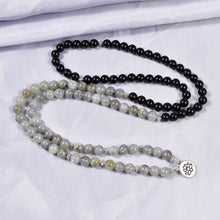 Load image into Gallery viewer, Natural Stone Black Onyx With A+ Labradorite 108 Mala Charm Pendant