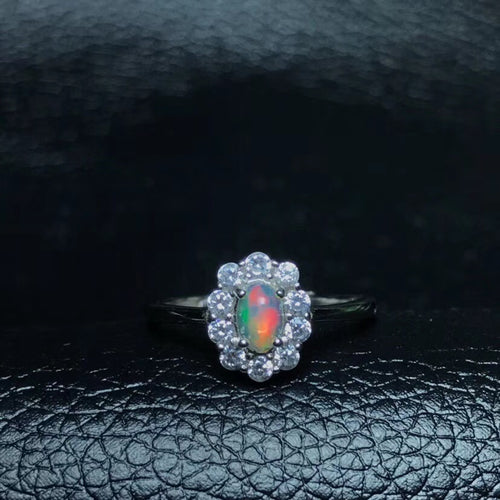 Natural opal woman rings change fire color mysterious  925 silver