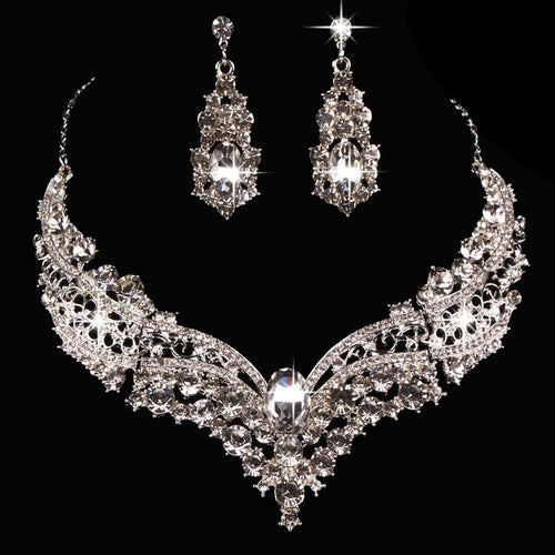 Necklace Fashion Rhinestone Crystal Bridal Earrings Wedding Party