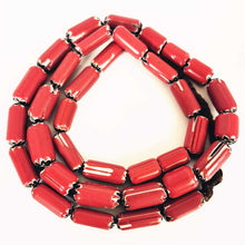 Load image into Gallery viewer, Nepal Hand Antiqued Trade Lampwork Beads Red Barrel Safron Beads