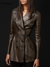Load image into Gallery viewer, British Style Leather Trench Coat