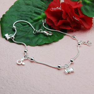 Sterling Silver Anklet Women & Girls Mickey bow  Foot