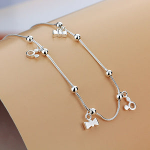 Sterling Silver Anklet Women & Girls Mickey bow  Foot