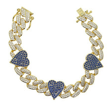 Load image into Gallery viewer, New 11MM Gold Color Iced Out Bling CZ Heart Bracelets Blue Green
