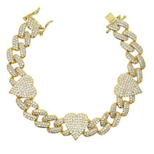 Load image into Gallery viewer, New 11MM Gold Color Iced Out Bling CZ Heart Bracelets Blue Green