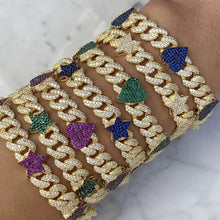Load image into Gallery viewer, New 11MM Gold Color Iced Out Bling CZ Heart Bracelets Blue Green