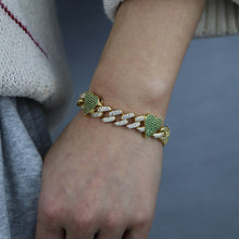 Load image into Gallery viewer, New 11MM Gold Color Iced Out Bling CZ Heart Bracelets Blue Green