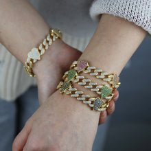Load image into Gallery viewer, New 11MM Gold Color Iced Out Bling CZ Heart Bracelets Blue Green