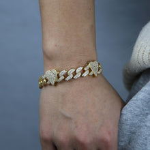 Load image into Gallery viewer, New 11MM Gold Color Iced Out Bling CZ Heart Bracelets Blue Green