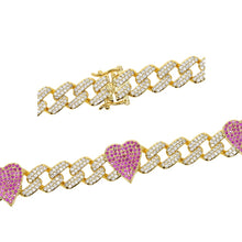 Load image into Gallery viewer, New 11MM Gold Color Iced Out Bling CZ Heart Bracelets Blue Green