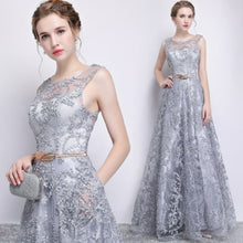 Load image into Gallery viewer, Evening Dress Elegant Banquet Champagne Lace Sleeveless Floor