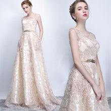 Load image into Gallery viewer, Evening Dress Elegant Banquet Champagne Lace Sleeveless Floor
