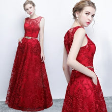 Load image into Gallery viewer, Evening Dress Elegant Banquet Champagne Lace Sleeveless Floor