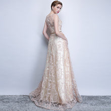 Load image into Gallery viewer, Evening Dress Elegant Banquet Champagne Lace Sleeveless Floor