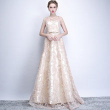 Load image into Gallery viewer, Evening Dress Elegant Banquet Champagne Lace Sleeveless Floor