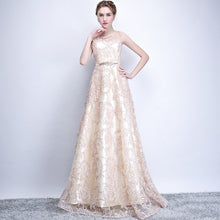 Load image into Gallery viewer, Evening Dress Elegant Banquet Champagne Lace Sleeveless Floor