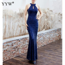 Load image into Gallery viewer, Women Sequined Party Long Dresses Halter Sleeveless Mermaid