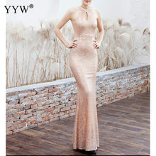 Load image into Gallery viewer, Women Sequined Party Long Dresses Halter Sleeveless Mermaid