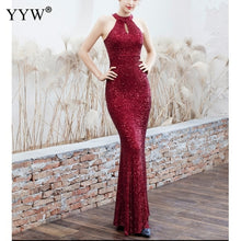 Load image into Gallery viewer, Women Sequined Party Long Dresses Halter Sleeveless Mermaid
