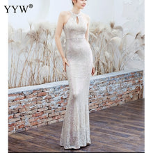 Load image into Gallery viewer, Women Sequined Party Long Dresses Halter Sleeveless Mermaid