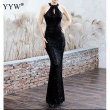 Load image into Gallery viewer, Women Sequined Party Long Dresses Halter Sleeveless Mermaid