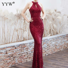 Load image into Gallery viewer, Women Sequined Party Long Dresses Halter Sleeveless Mermaid