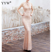 Load image into Gallery viewer, Women Sequined Party Long Dresses Halter Sleeveless Mermaid