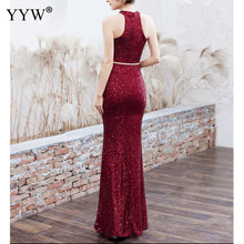 Load image into Gallery viewer, Women Sequined Party Long Dresses Halter Sleeveless Mermaid