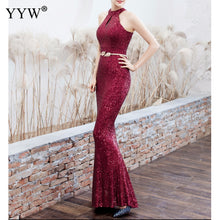 Load image into Gallery viewer, Women Sequined Party Long Dresses Halter Sleeveless Mermaid