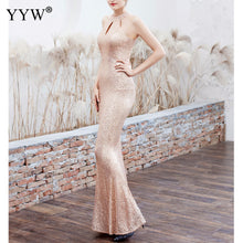 Load image into Gallery viewer, Women Sequined Party Long Dresses Halter Sleeveless Mermaid