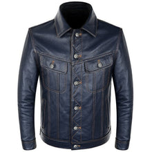 Load image into Gallery viewer, Blue Cowboy Genuine Leather Jacket Men's Natural Cowhide Slim