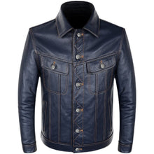 Load image into Gallery viewer, Blue Cowboy Genuine Leather Jacket Men's Natural Cowhide Slim