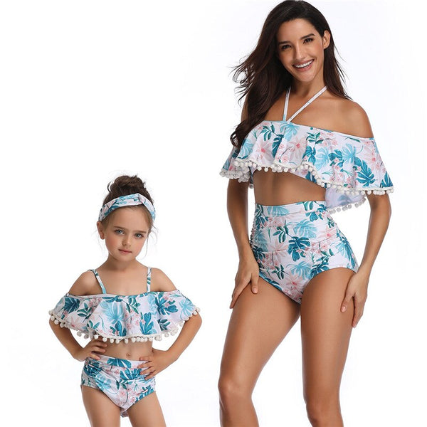 New 3D Print Highwaist 2PCS Set Mom and Daughter Swimwear Mommy and Me