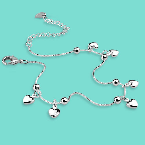 Sterling Silver Female Anklet Simple Heart Shaped Pendant