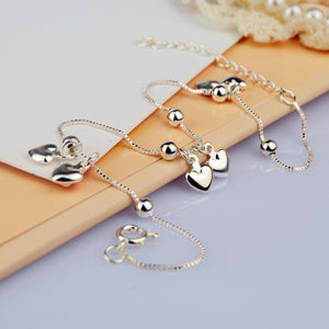 Sterling Silver Female Anklet Simple Heart Shaped Pendant