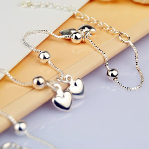 Sterling Silver Female Anklet Simple Heart Shaped Pendant