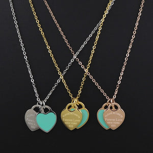 New Arrival Love Double Heart Enamel Ladie FOREVER LOVE Stainless