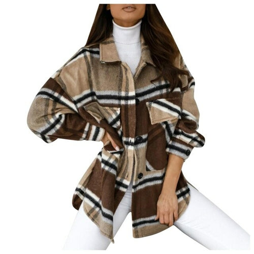 New Arrival Women's Casual Woolen Coat Fashion Jacket Loose Plaid